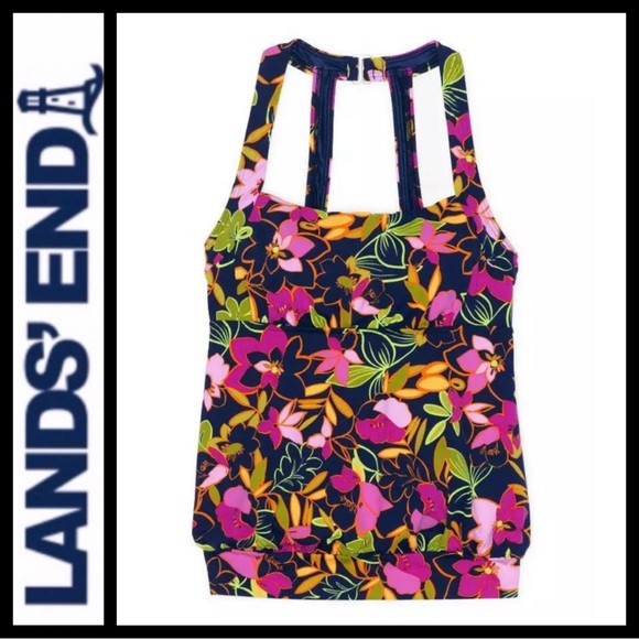 NWOT Lands’ End Deep Sea Blouson Tankini Top - Picture 3 of 6